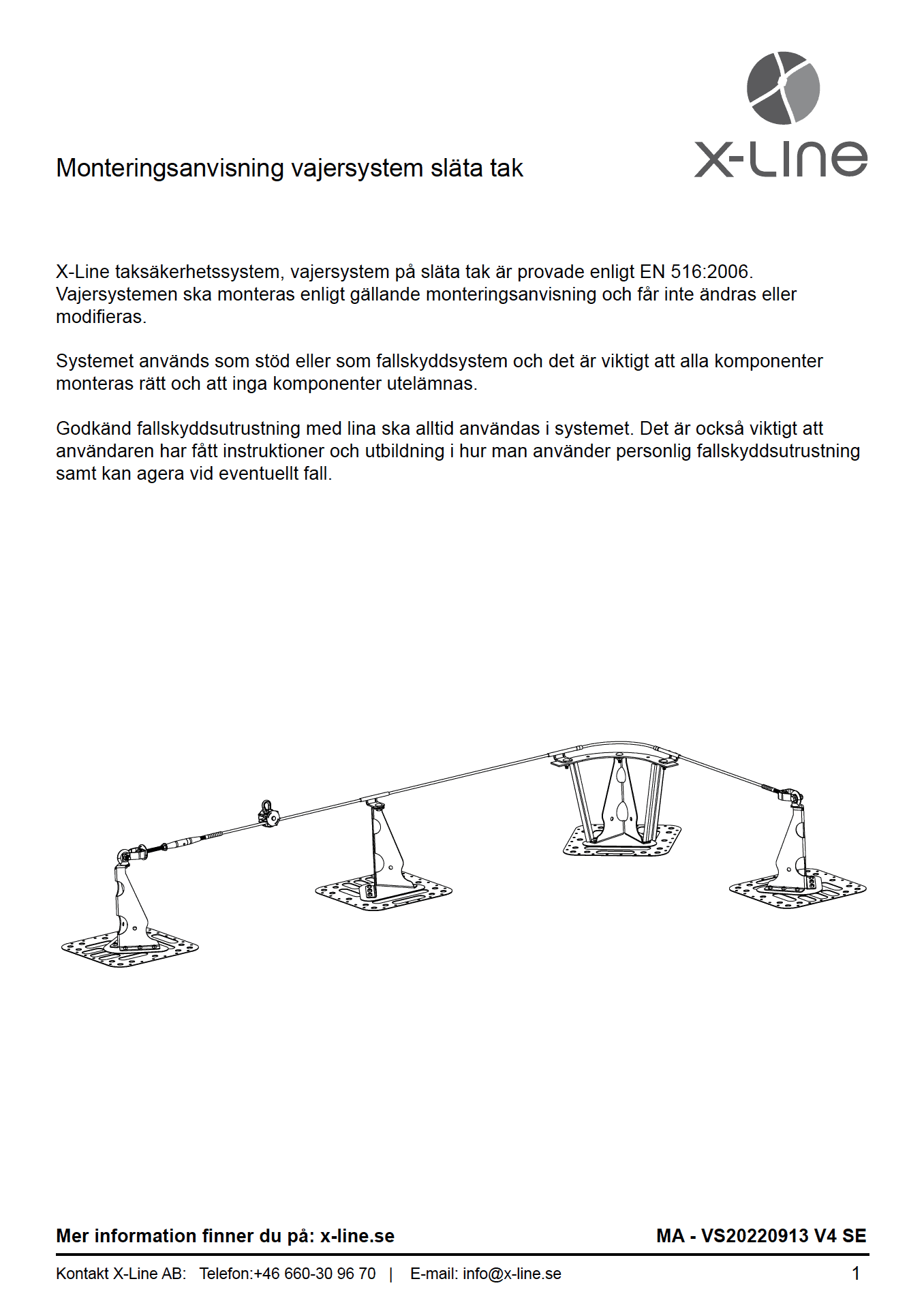 monteringsanvisning vajersystem släta tak